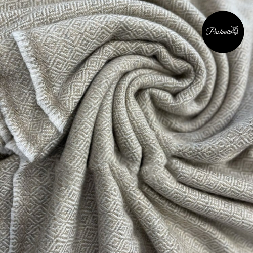 شال كشميري أصلي معينات صغيرة خاكي مع سكري فائق الن...