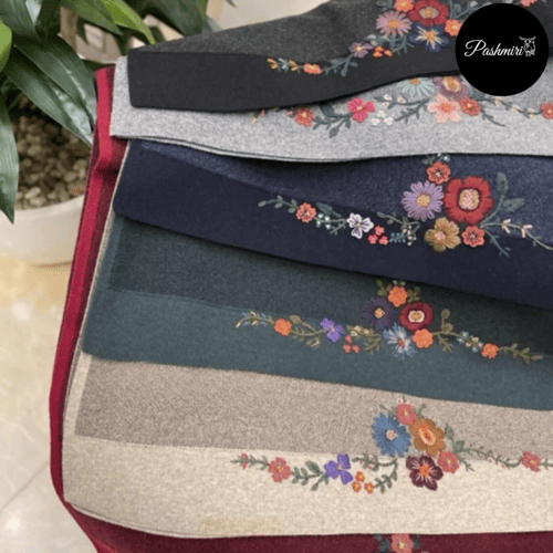 شال أسود صوف كشميري مع صوف تركي تطريز يدوي 72×160س...