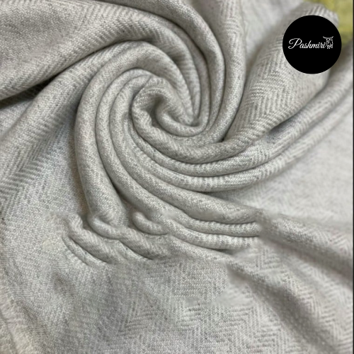 شال كشميري أصلي تطريز خطوط ناعمة رصاصي فاتح فائق ا...