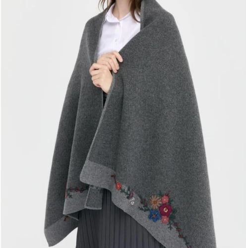 شال رمادي صوف كشميري مع صوف تركي تطريز يدوي 72×160...