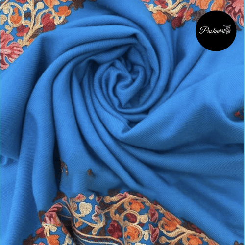 شال كشميري مطرز أرضية تركواز/ نسائي