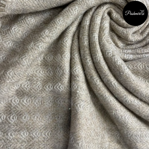 شال كشميري أصلي تطريز بيج غامق مع سكري فائق النعوم...