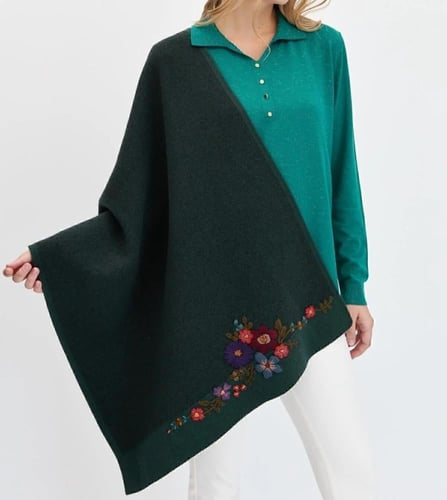 شال أخضر زيتي صوف كشميري مع صوف تركي تطريز يدوي 72...