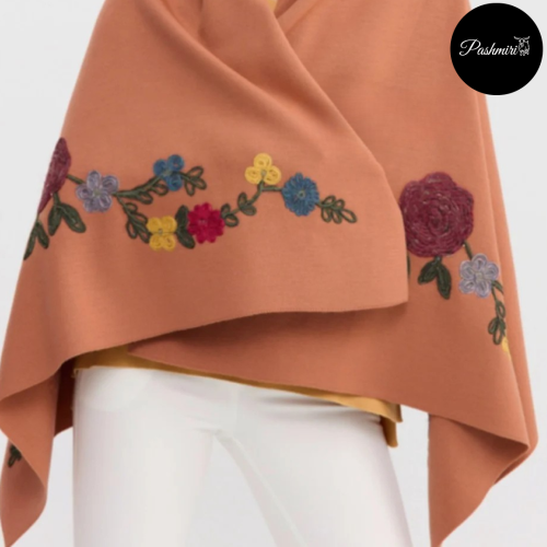 شال مشمشي دافئ صوف كشميري مع صوف تركي مطرز 90×180...