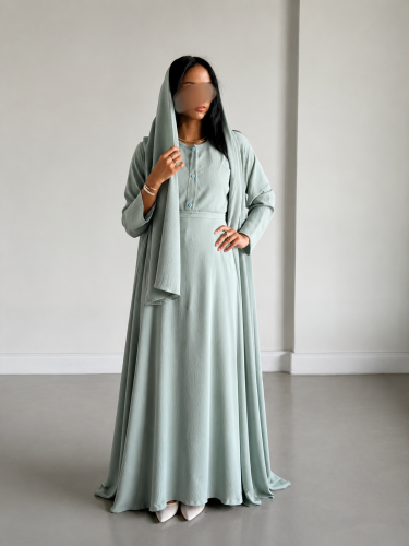 عبايا بيسك كلوش بأربع قطع عملية ( أخضر فاتح باستل )