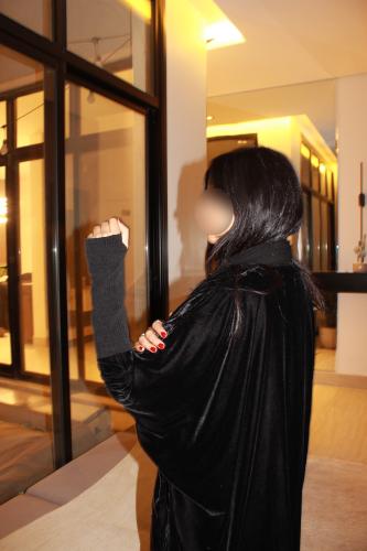 Black Half Bisht Velvet & Wool Abaya Thumb-Hole Sleeve