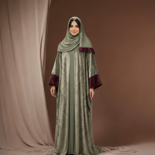 Pure French Velvet Abaya – Émeraude & Rubis