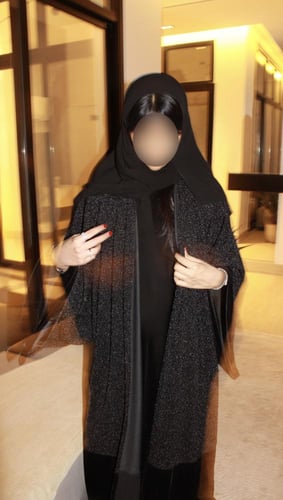 Black Shimmer & Velvet Half Bisht Abaya