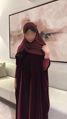 Burgundy velvet abaya with burgundy stretch
