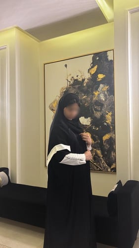 Black half bisht abaya with white button sleeves
