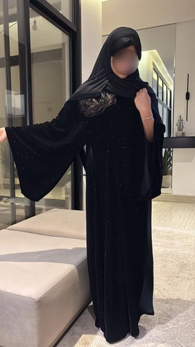Velvet Swarovski Abaya with Extra-Wide Sleeves