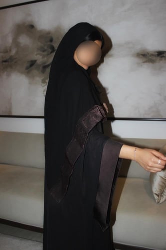 Black chiffon abaya lined with brown silk