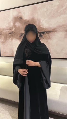 Black velvet abaya with extra wide sleeves