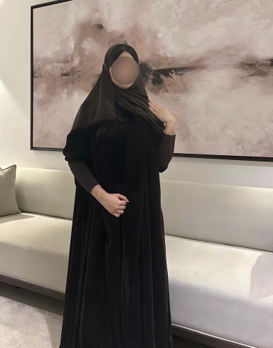Brown velvet abaya with brown stretch