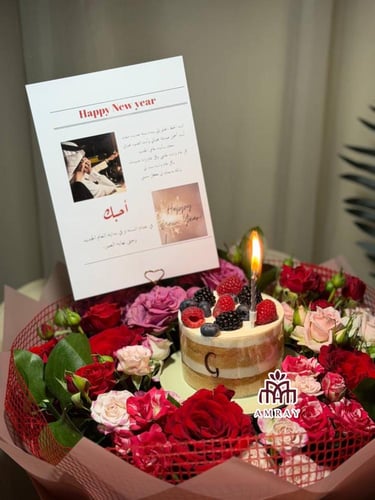 بوكيه ورد مع كيكه للرياض فقط