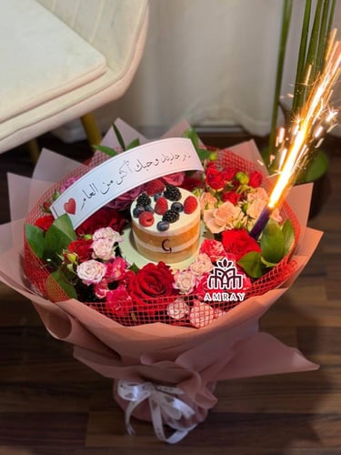 بوكيه ورد مع كيكه للرياض فقط