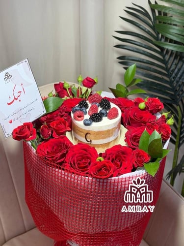 بوكيه ورد مع كيكه للرياض فقط