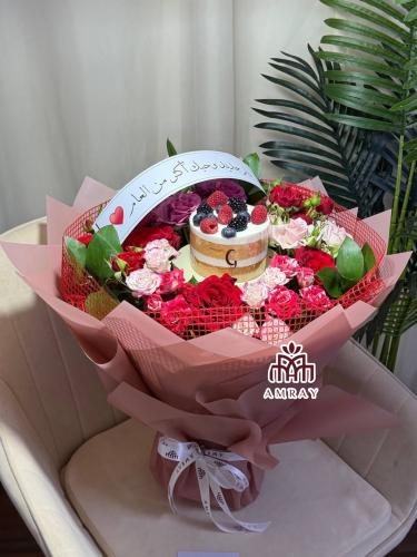 بوكيه ورد مع كيكه للرياض فقط