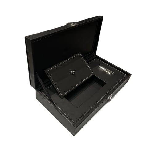 صندوق إهداء علبة جلد فاخر مستطيلة 1 ربع تولة + 2 أ...