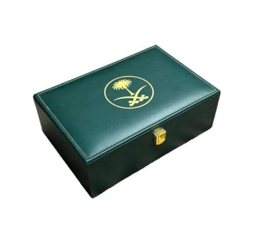 صندوق إهداء علبة جلد فاخر ( صندوق الديوان ) شعار س...