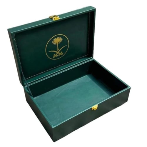 صندوق إهداء علبة جلد فاخر ( صندوق الديوان ) شعار س...