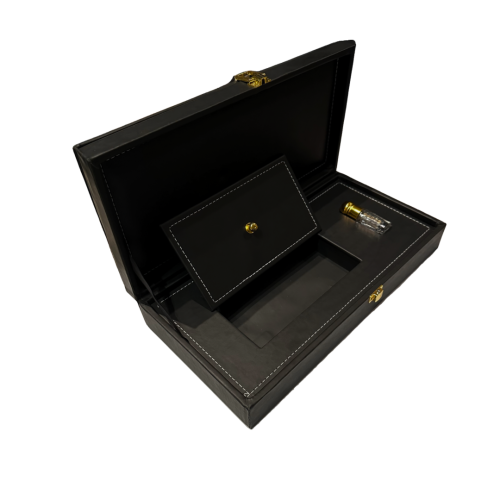 صندوق إهداء علبة جلد فاخر مستطيلة 1 ربع تولة + 2 أ...