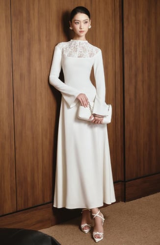 فستان من القطن و الاسباندكس الفاخر مع الدانتيل