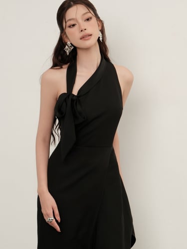 فستان من القطن والحرير باللون الاسود