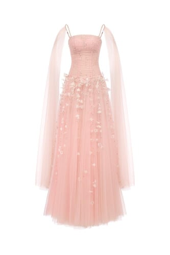 فستان من التول والحرير بزهور مطرزه يدويا من جوزفين