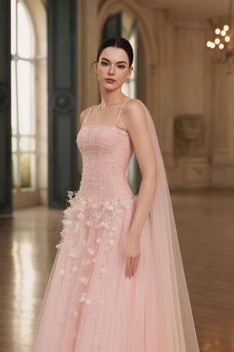 فستان من التول والحرير بزهور مطرزه يدويا من جوزفين