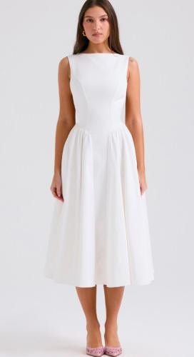 فستان صيفي متوسط ​​الطول من قماش التويل الأبيض من...