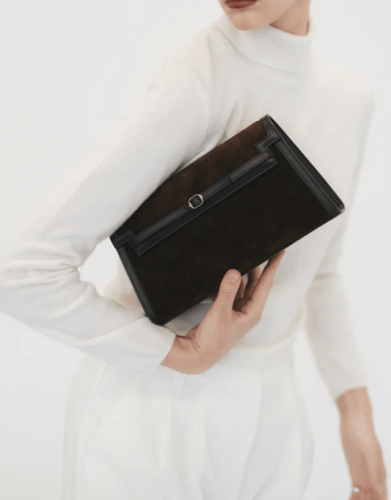 حقيبة كتف من جلد الغزال بلون الاسبريسو من فيرافيد...