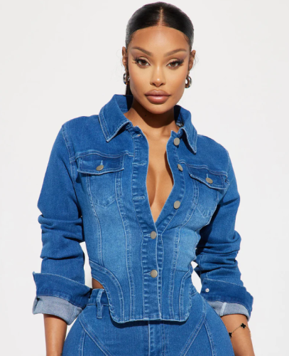 جاكيت دراجر من قماش الدنيم المطاطي من فاشن نوفا