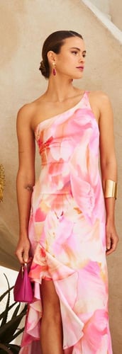 فستان ميدي من الساتان مع طباعة زهرية من ميفاي .