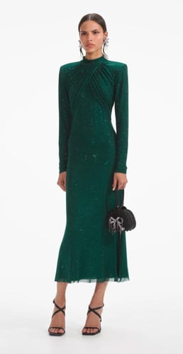 فستان ميدي شبكي من حجر الراين الأخضر من سيلف بورتر...