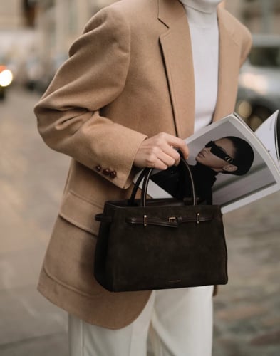 حقيبه من جلد الغزال بلون الاسبريسو من فيرافيد نيوي...