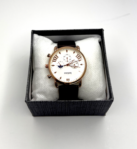 ساعة يد رجالية إطار ذهبي - جلد بني