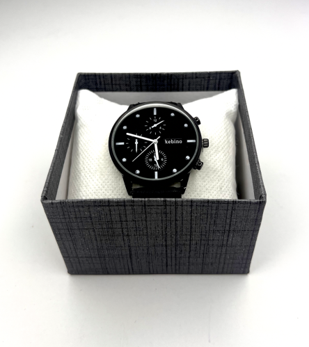 ساعة يد كيبينو إطار أسود - جلد أسود