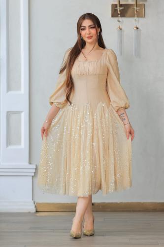 فستان فخم راقي لون بيج