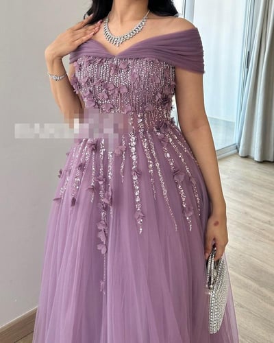 فستان سهرة فخم لون موف