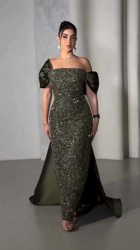 فستان سهره مميز لون زيتي