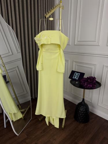 فستان سهرة ناعم لون اصفر