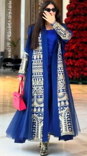 جلابيه فخمه قطعتين لون نيلي