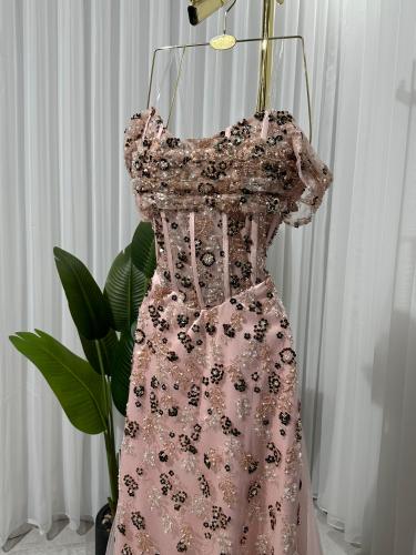 فستان سهره مميز لون لحمي