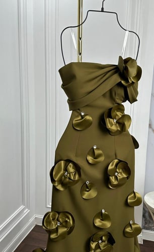 فستان سهره فخم لون زيتي