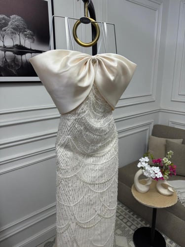 فستان سهرة راقي ومميز خرز جذاب خامه ميكادو لونين س...