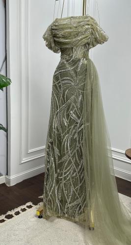 فستان تل راقي لون تفاحي