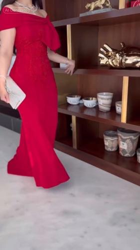 فستان سهرة فخم لون احمر