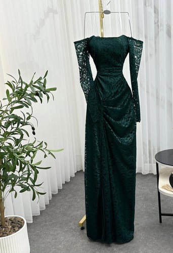 فستان فخم راقي لون زيتي