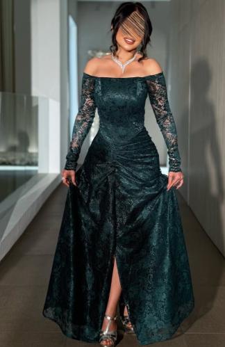 فستان فخم راقي لون زيتي